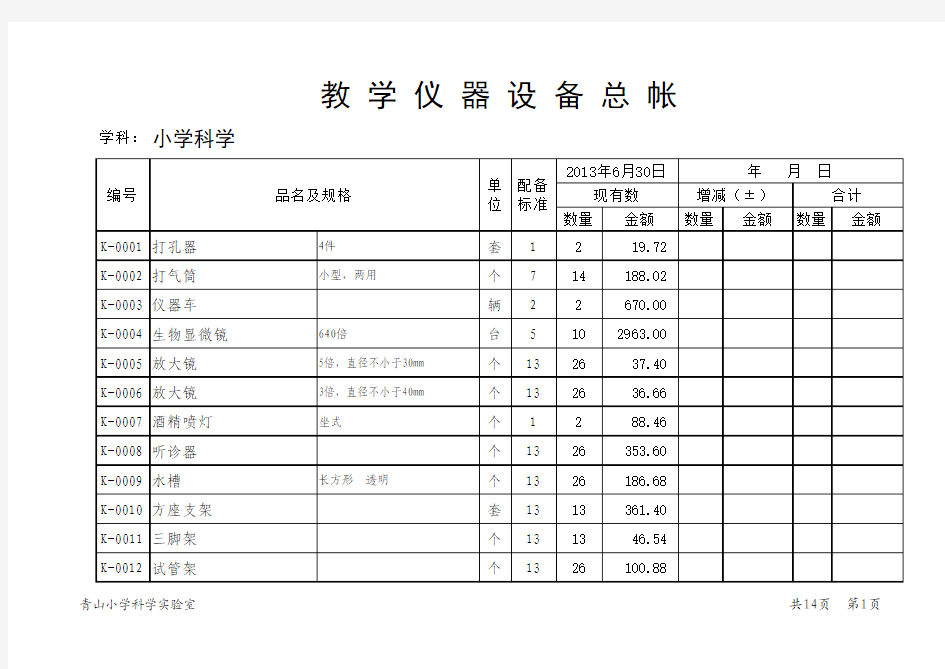 教学仪器设备总帐