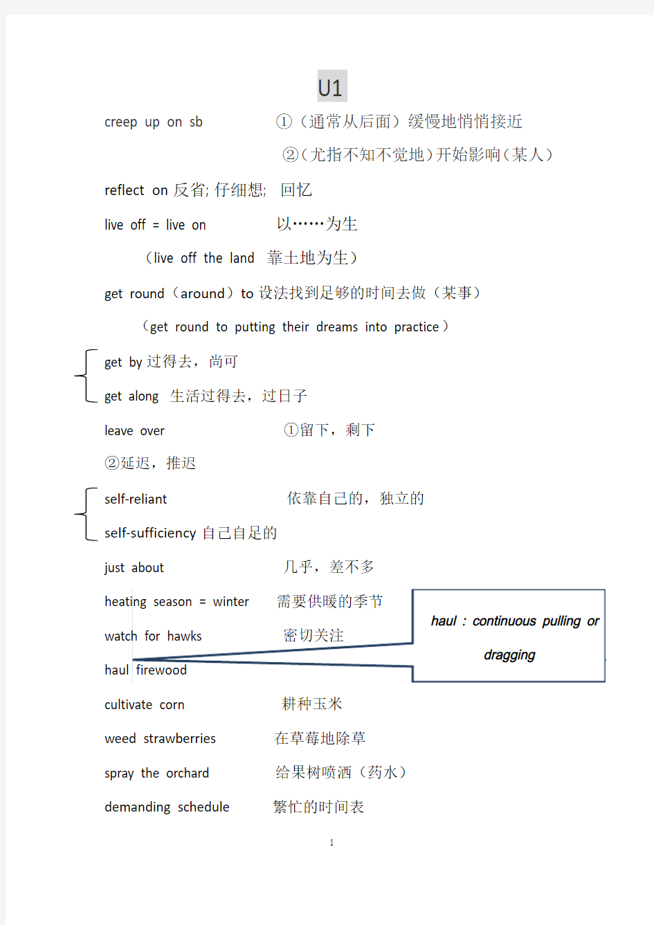 全新版大学英语综合英语三U1知识点