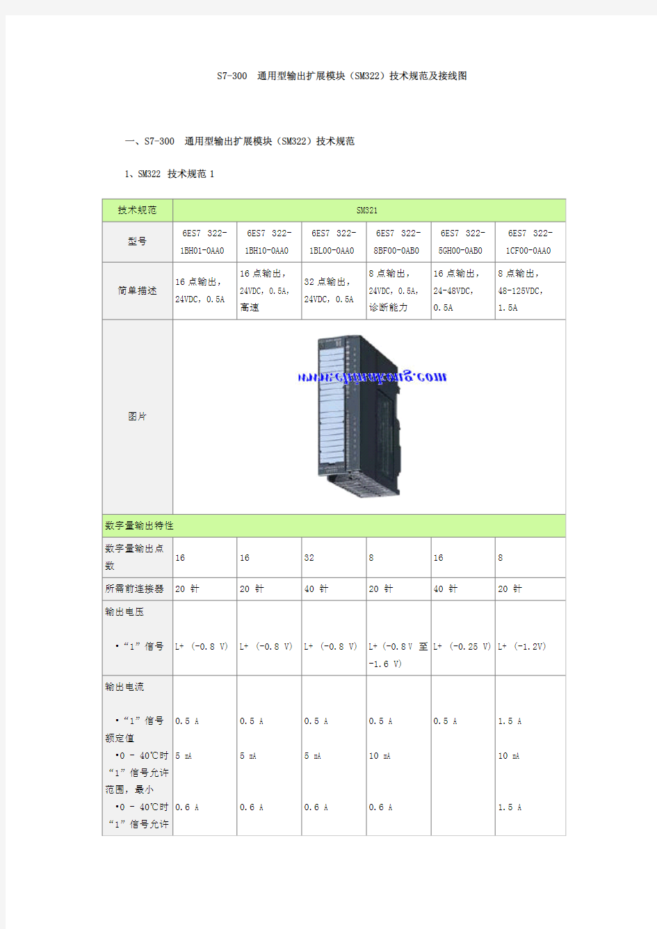 S7-300  通用型开关量输出扩展模块(SM322)技术规范及接线图