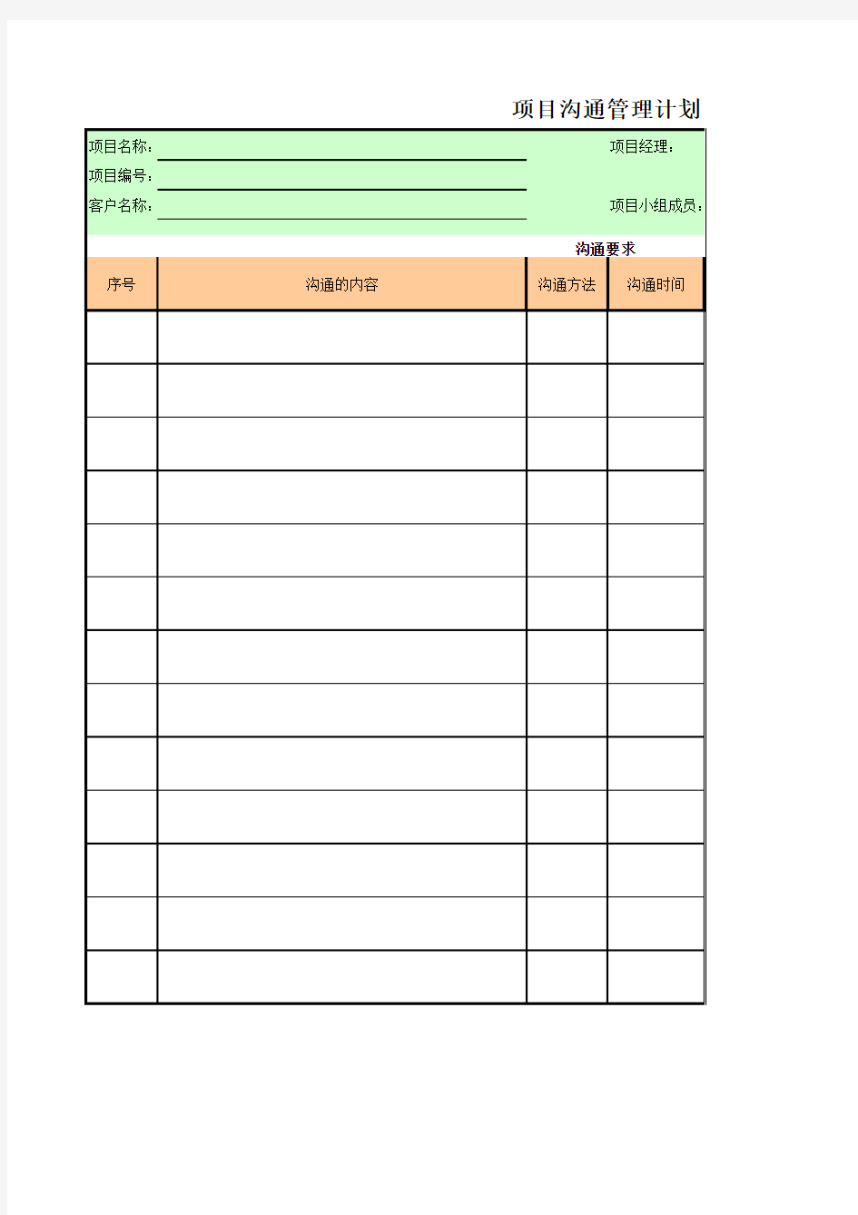 项目沟通管理计划表