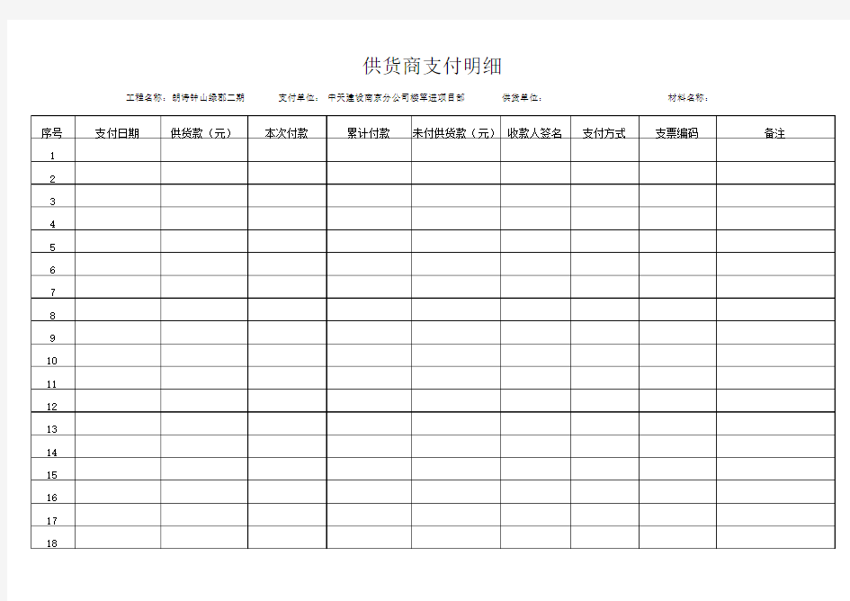 供货商采购明细表格