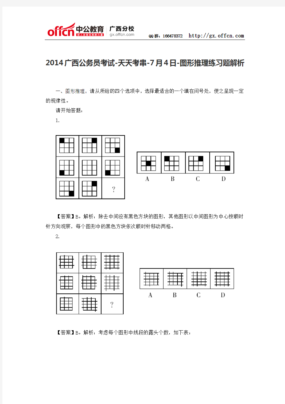 2014广西公务员考试-天天考串-7月4日-图形推理练习题解析
