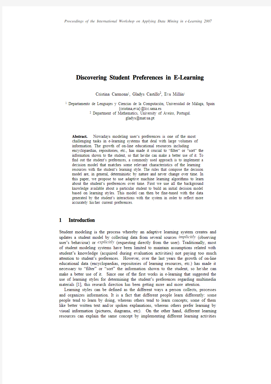 Proceedings of the International Workshop on Applying Data Mining in e-Learning 2007 Discov