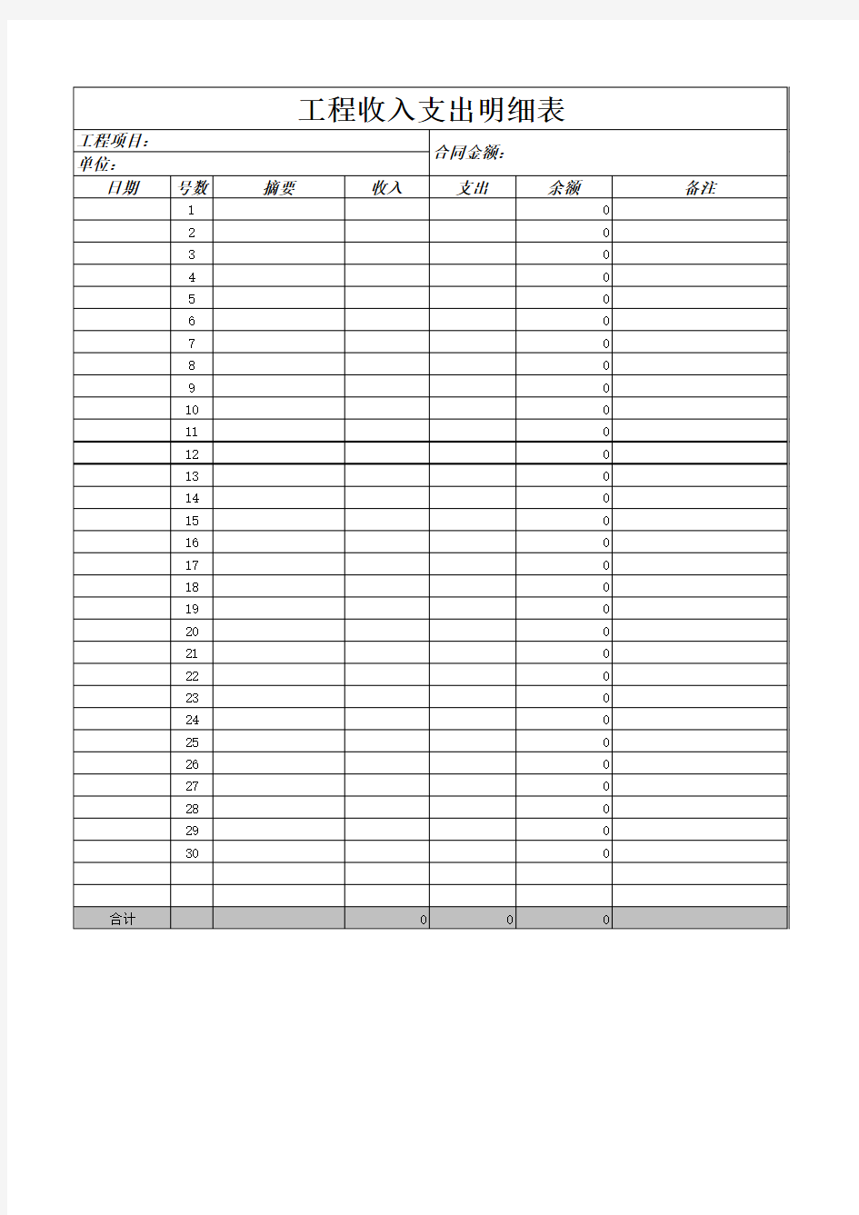 工程收入支出记录明细表