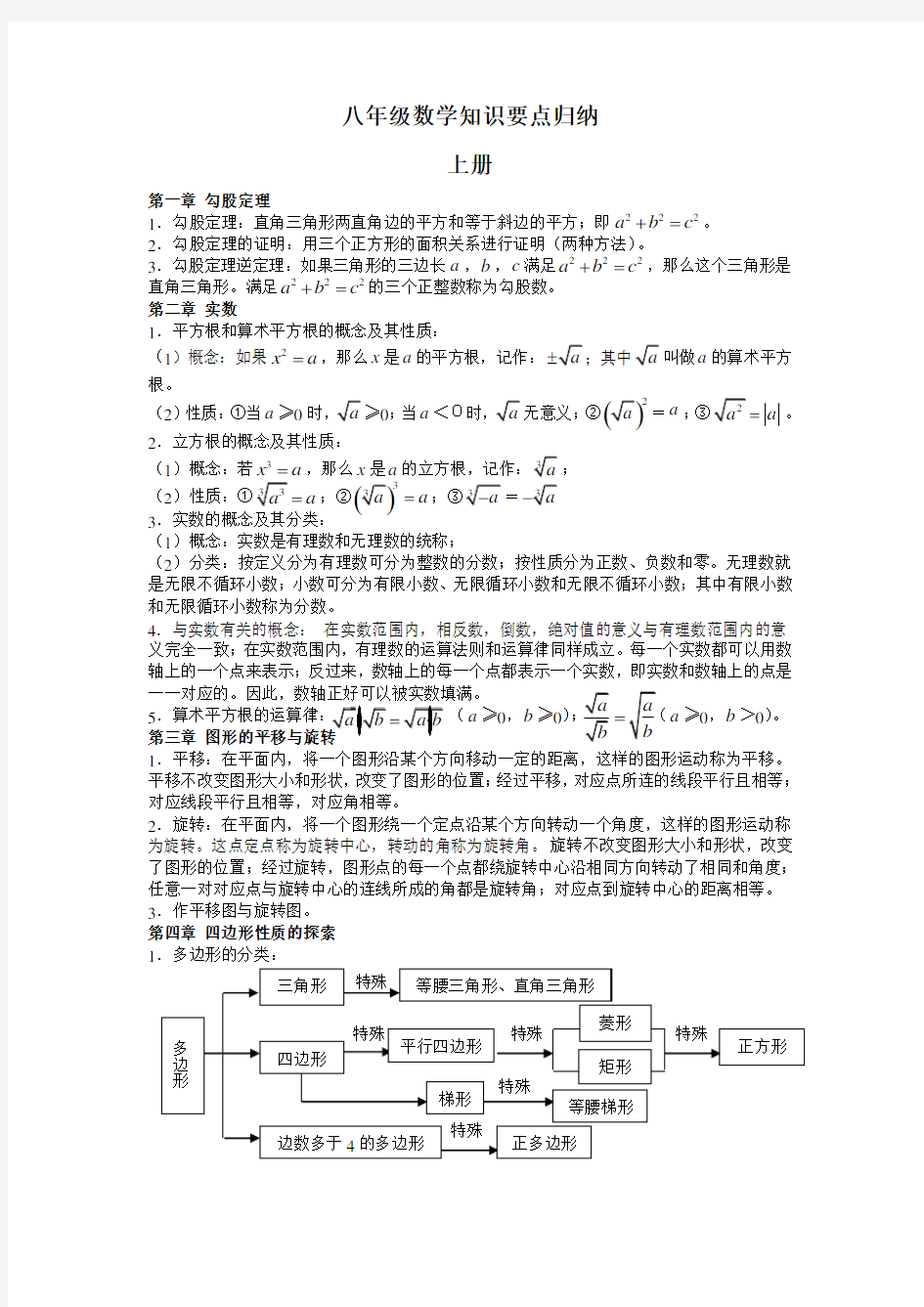 八年级数学知识要点归纳