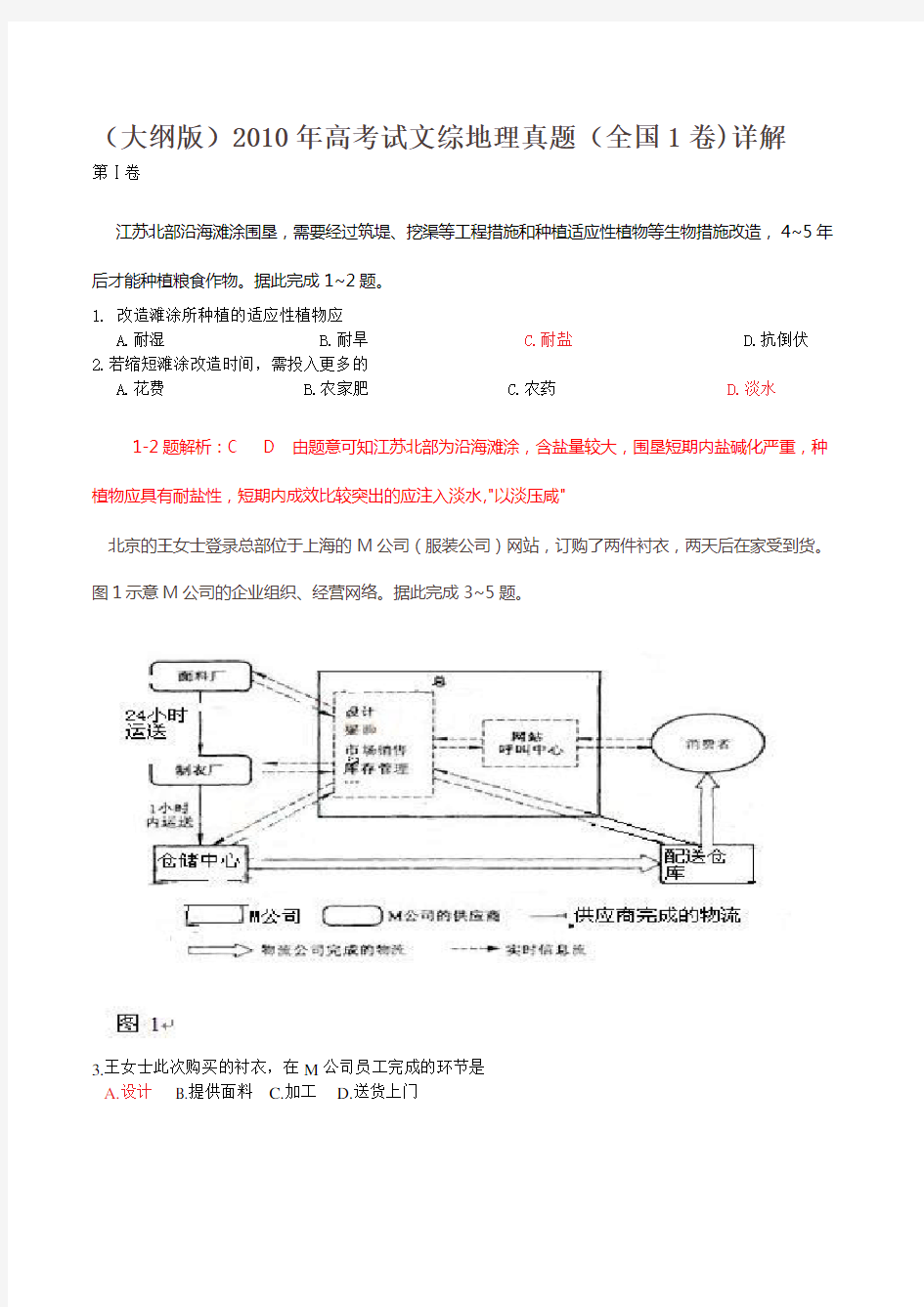 2010年高考试地理真题--{大纲版}全国卷-1地理详解