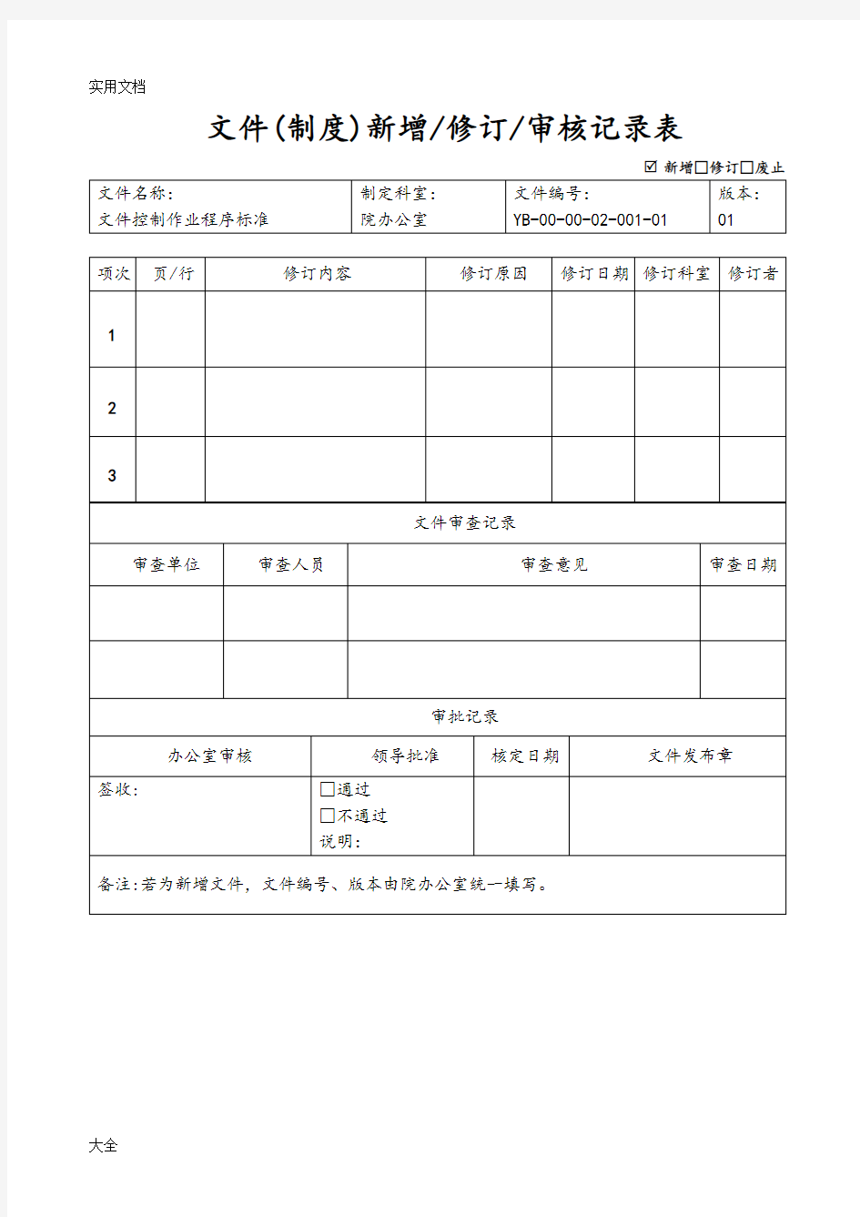 医院sop文件资料控制作业程序实用标准