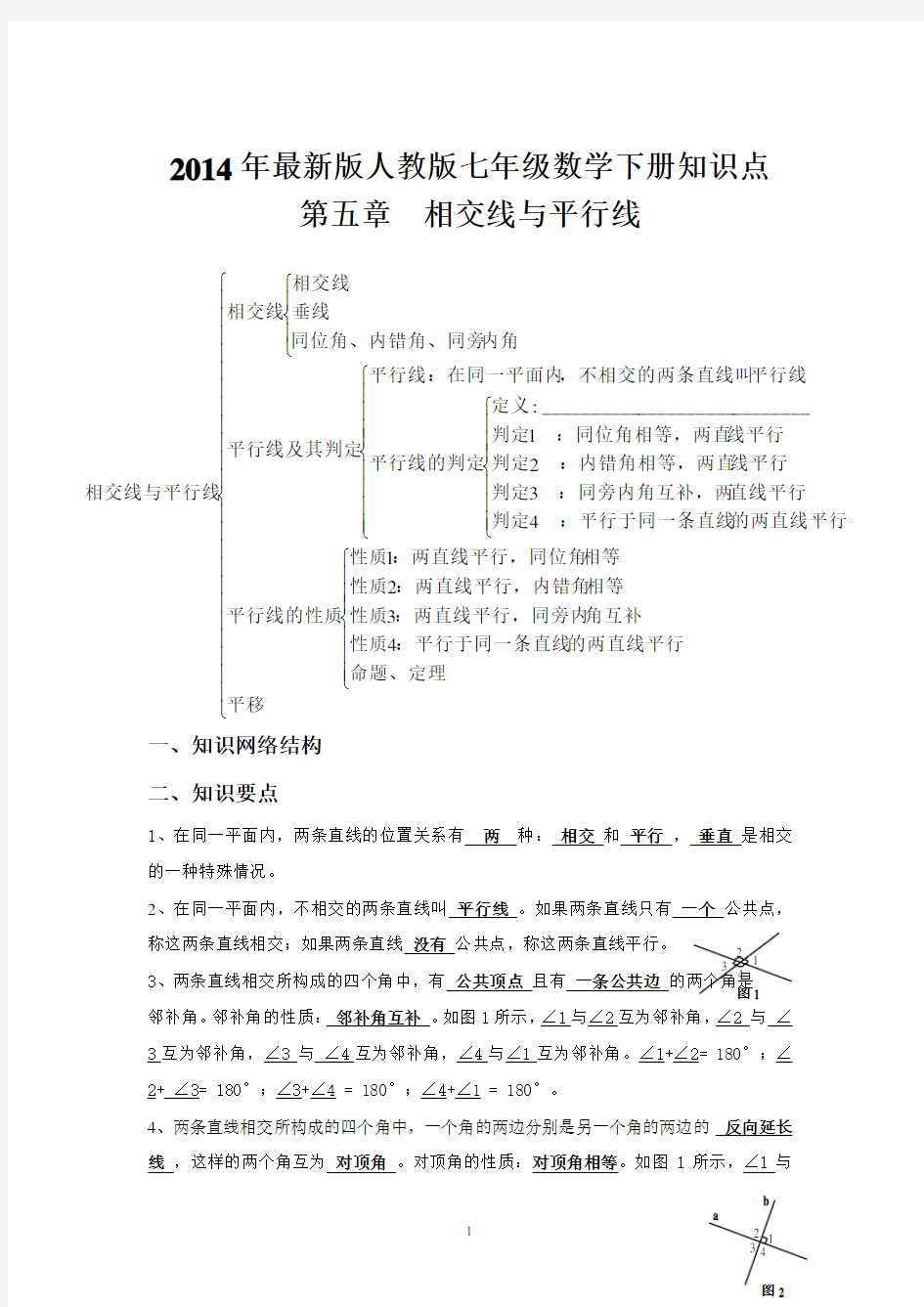 2017年人教版七年级数学下册知识点总结