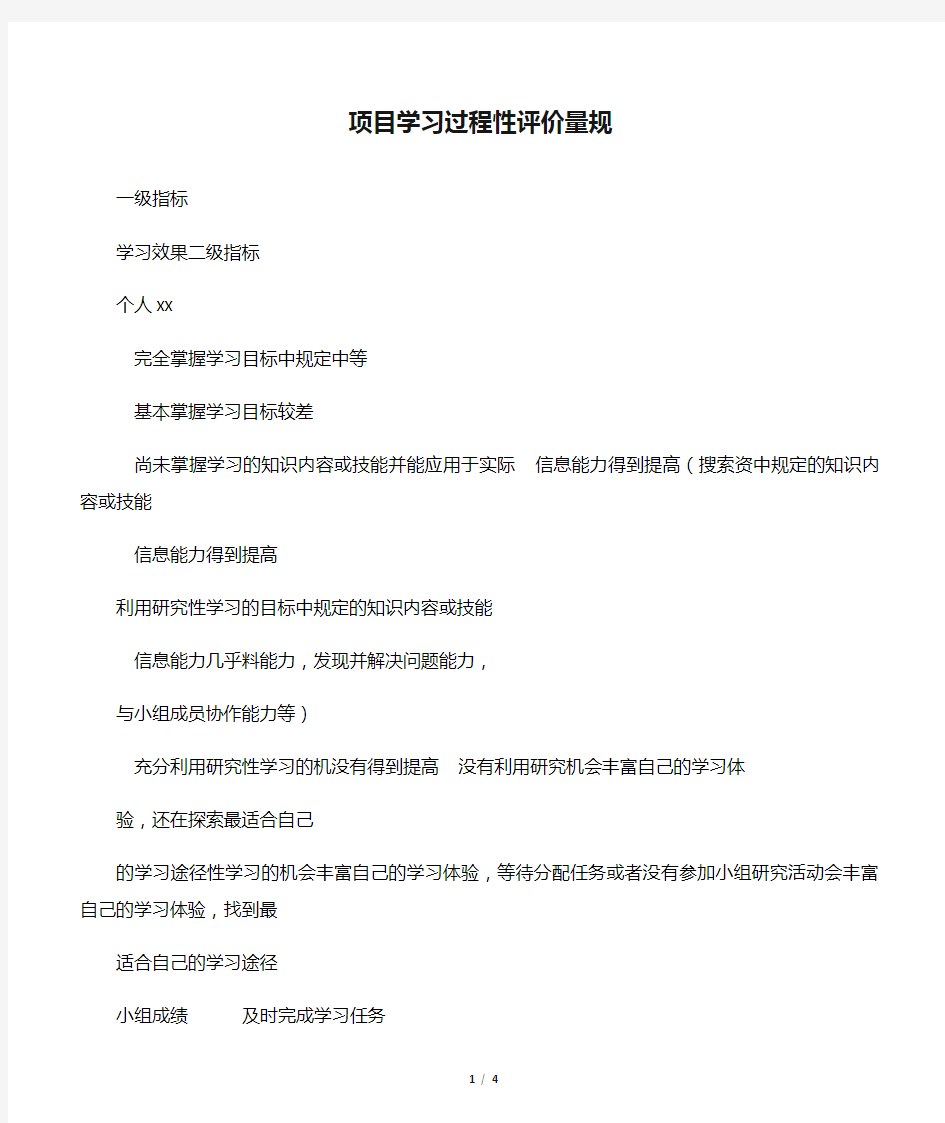 yyp.项目学习过程性评价量规