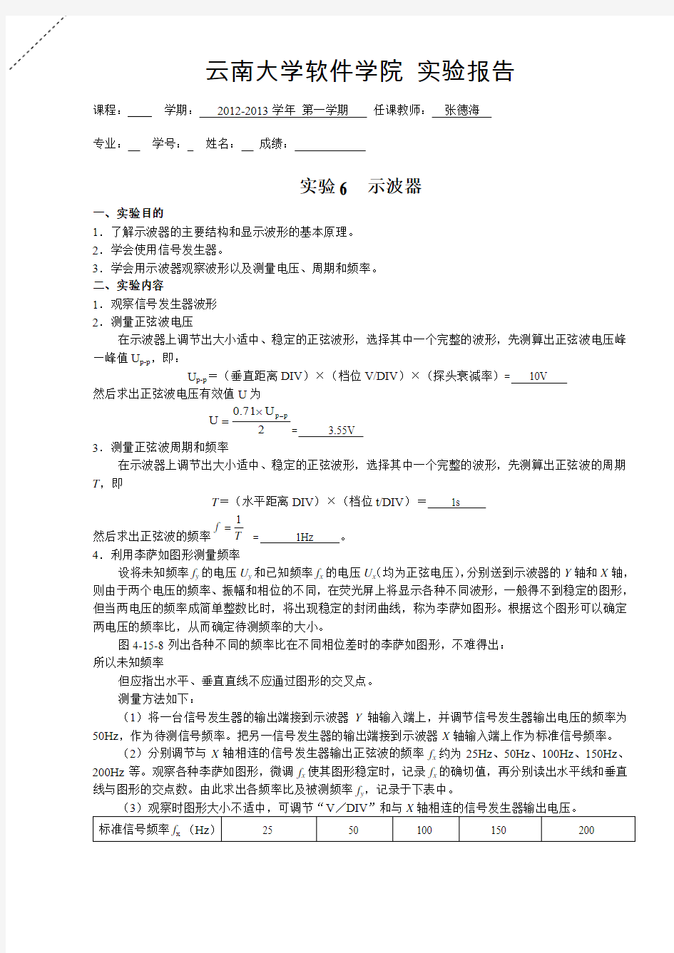 云南大学 软件学院 大学物理实验6