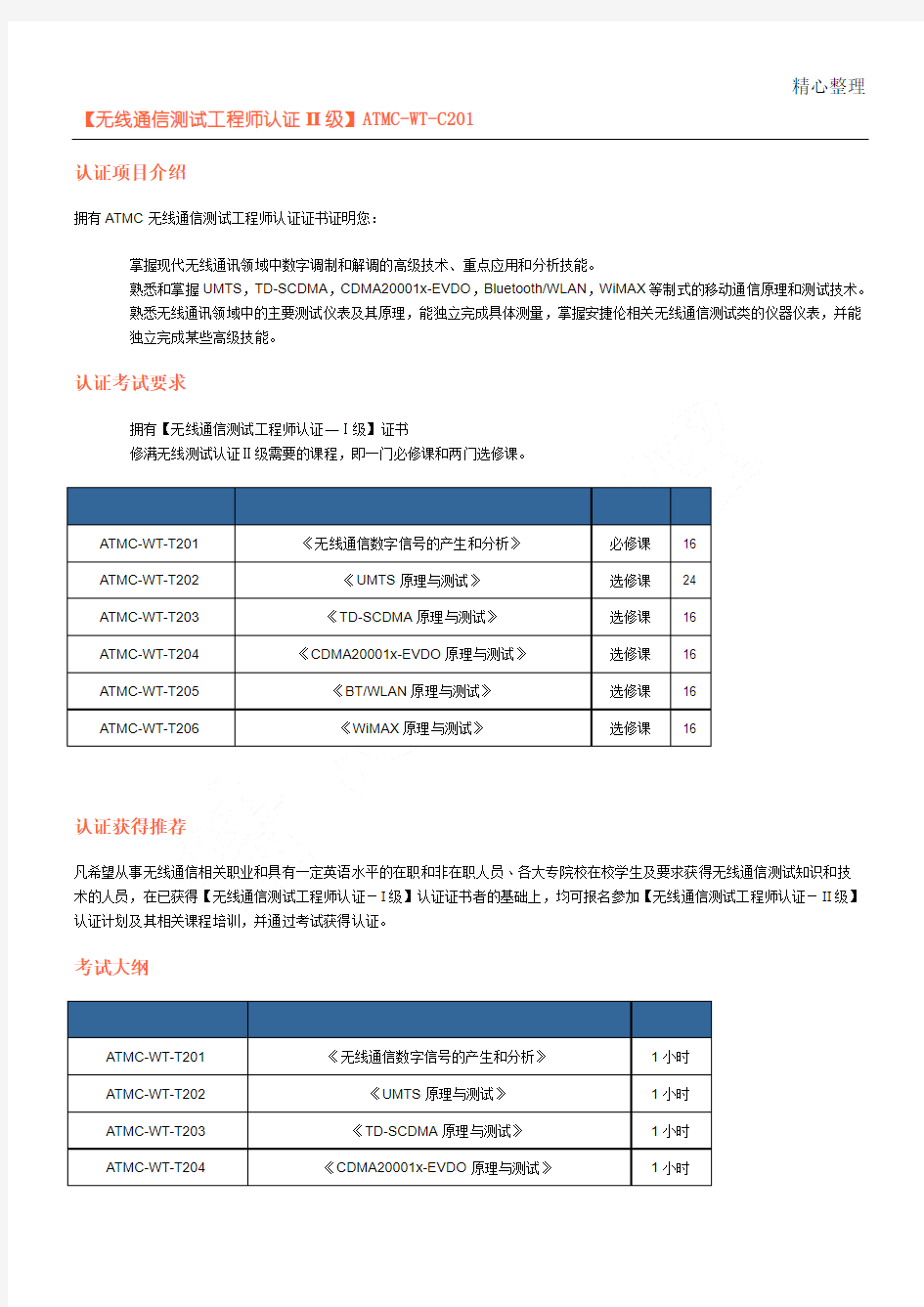 【无线通信测试工程师认证II级】ATMC-WT-C201