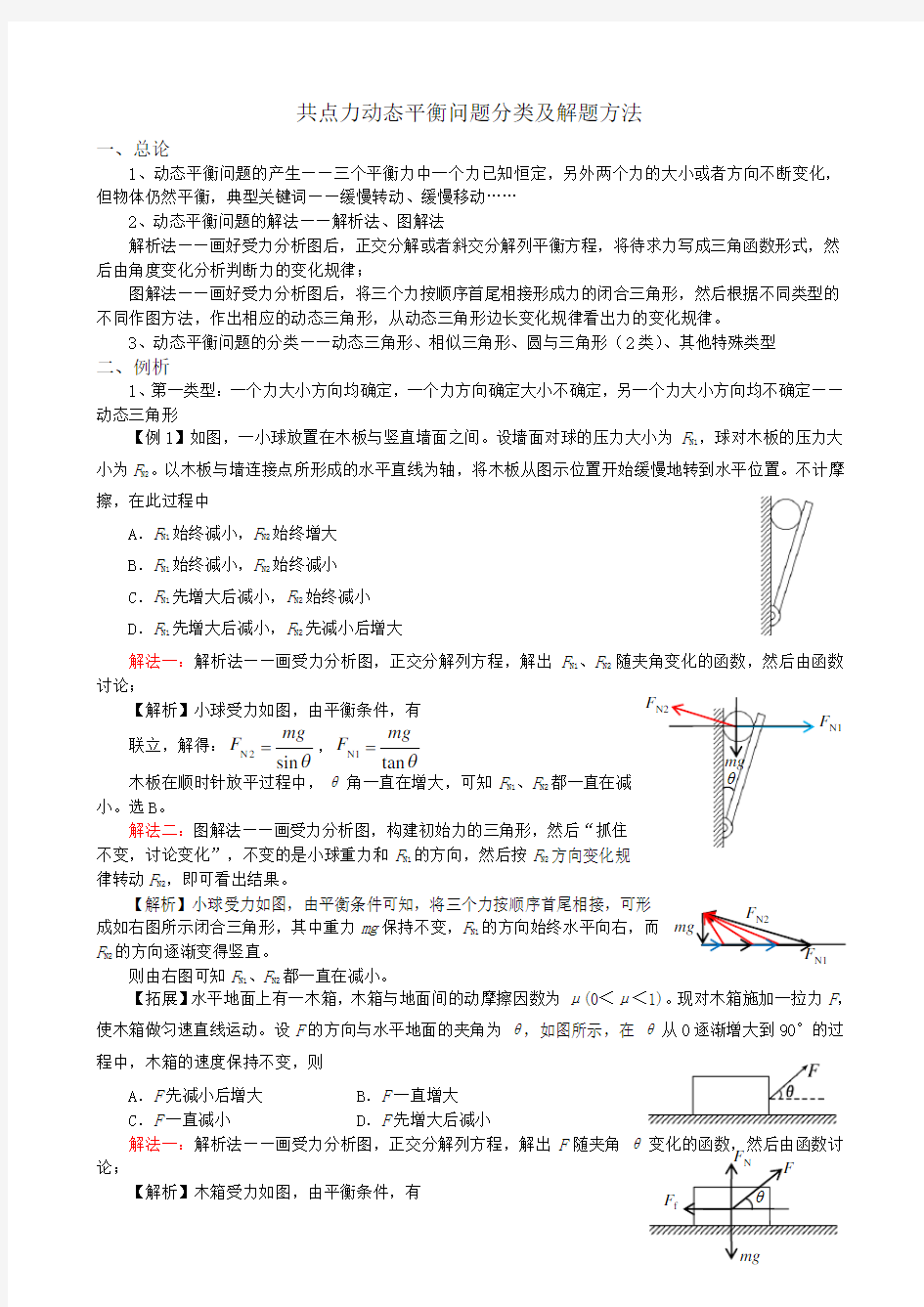 共点力动态平衡分类及解题方法总结