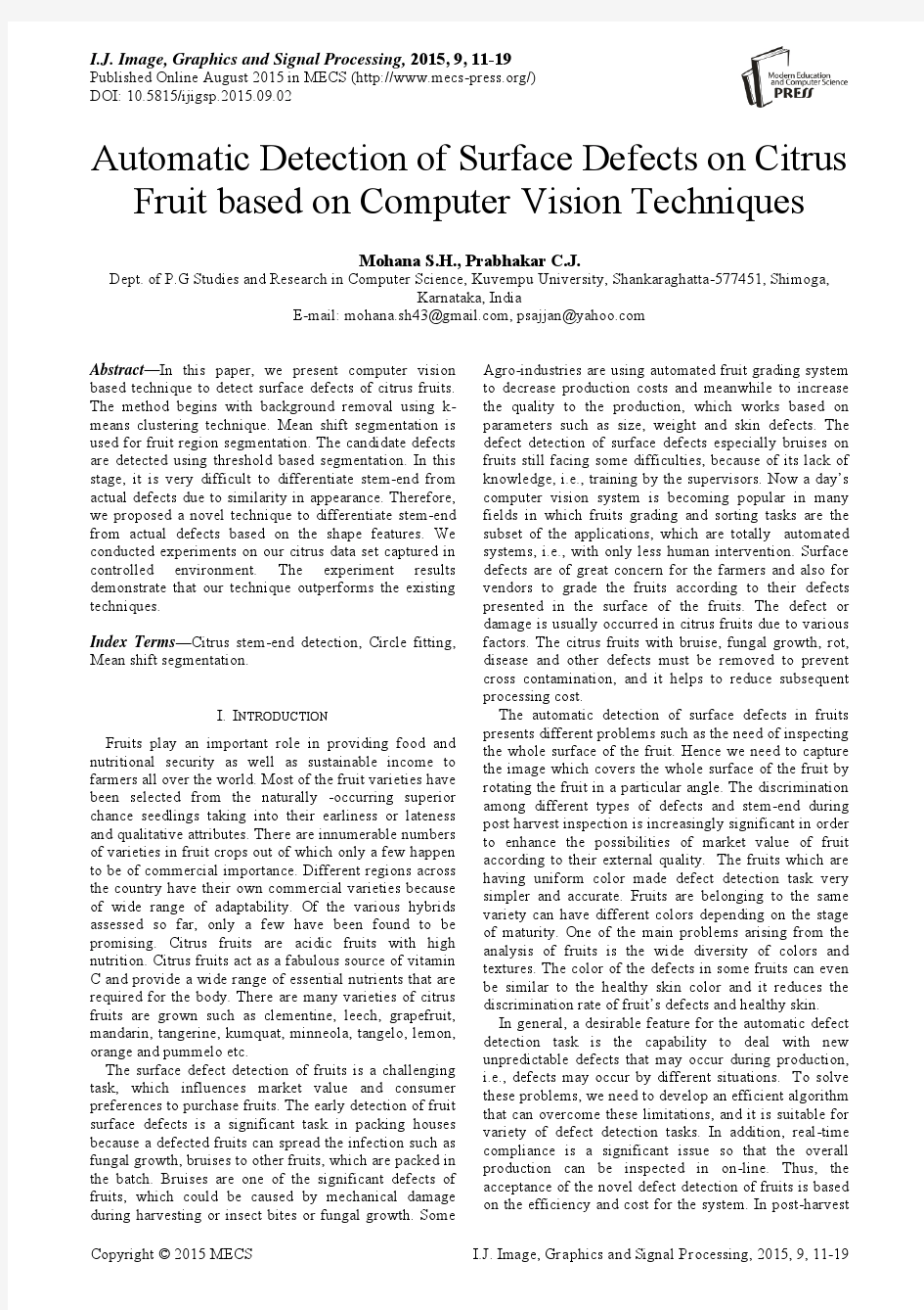 基于计算机视觉技术的柑橘果实表面缺陷自动检测(IJIGSP-V7-N9-2)