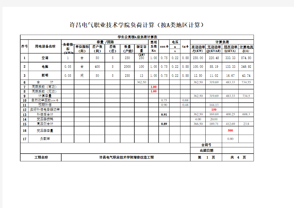 变压器负荷计算