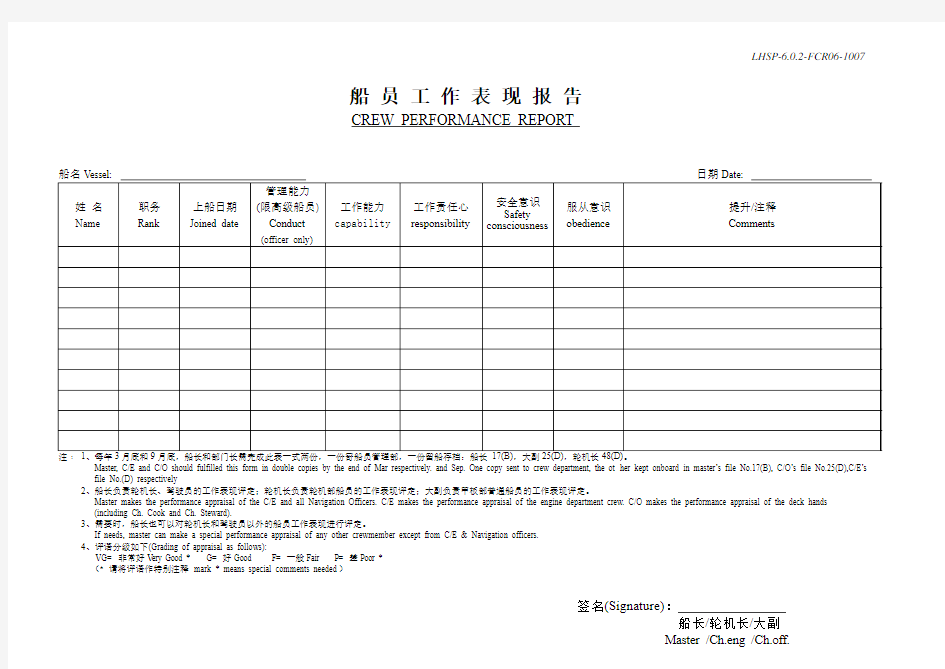 船员工作表现报告