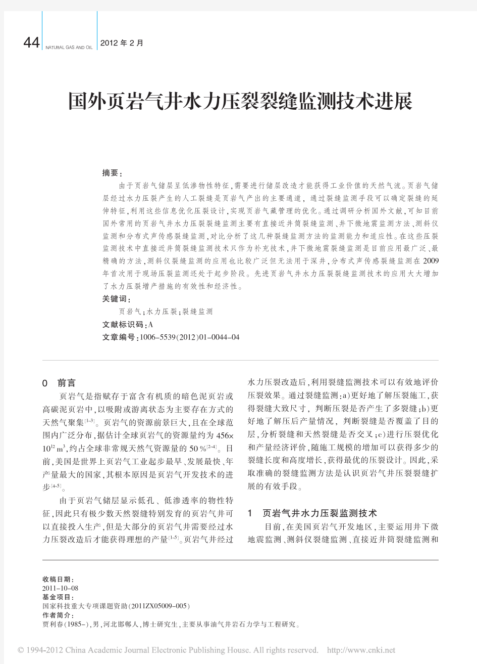 国外页岩气井水力压裂裂缝监测技术进展_贾利春