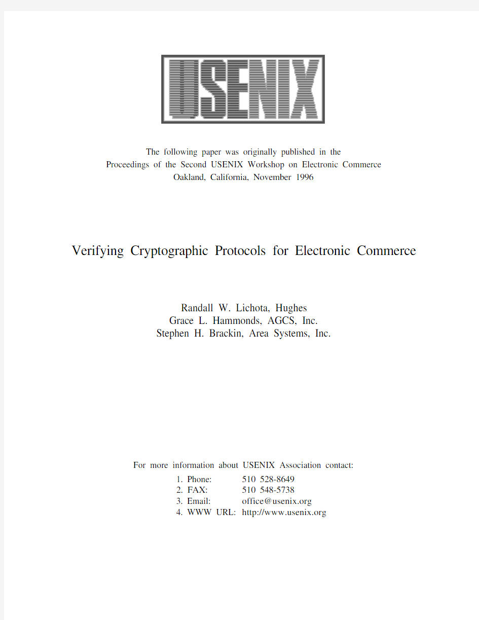 Verifying Cryptographic Protocols for Electronic Commerce