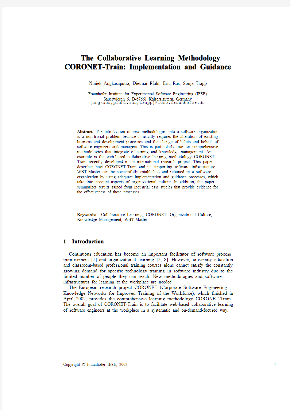 The Collaborative Learning Methodology CORONET-Train Implementation and Guidance
