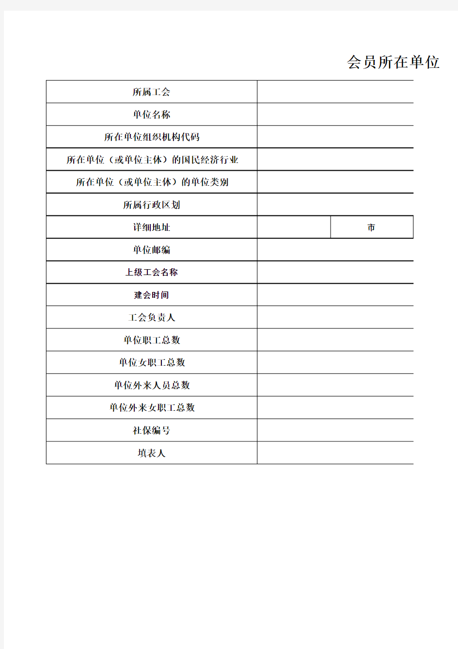 河南会员所在单位基本信息登记表