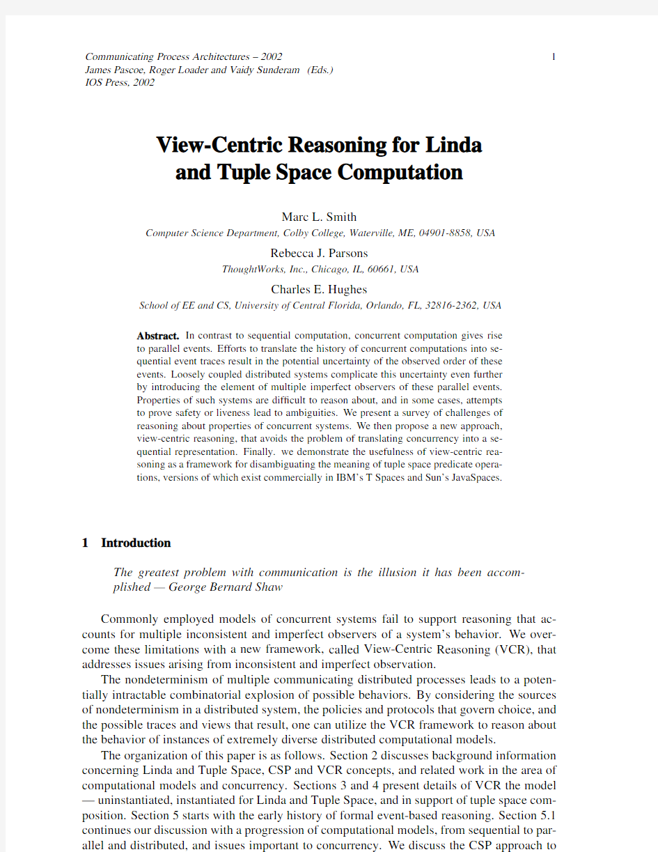 View-Centric Reasoning for Linda and Tuple Space Computation