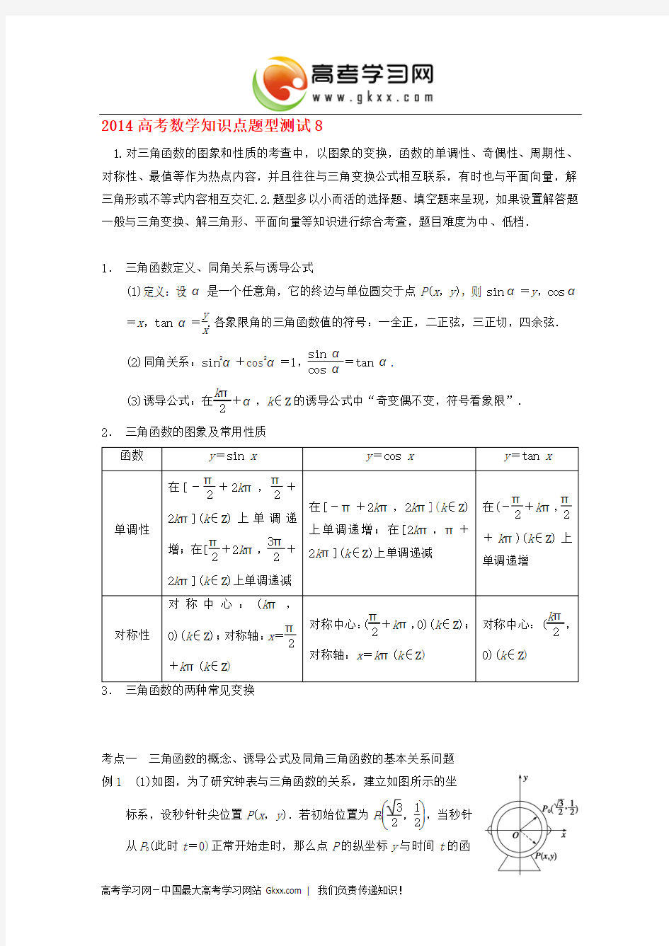 2014届高考数学知识点题型测试8