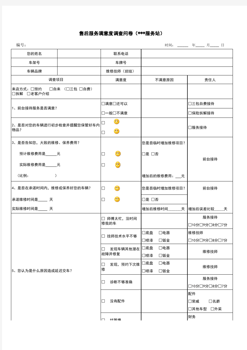 售后服务满意度调查问卷