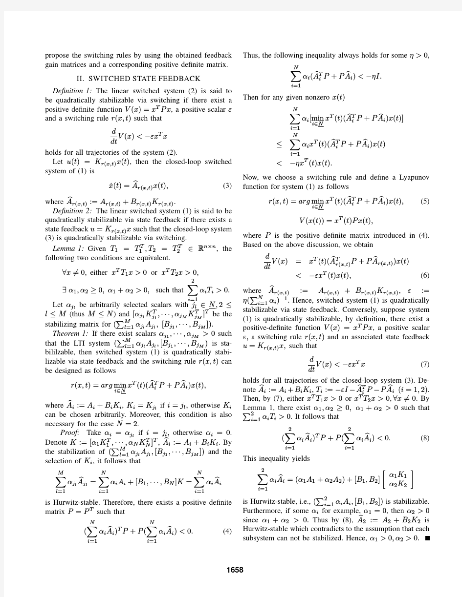 New Results on the Quadratic Stabilization of Switched Linear Systems