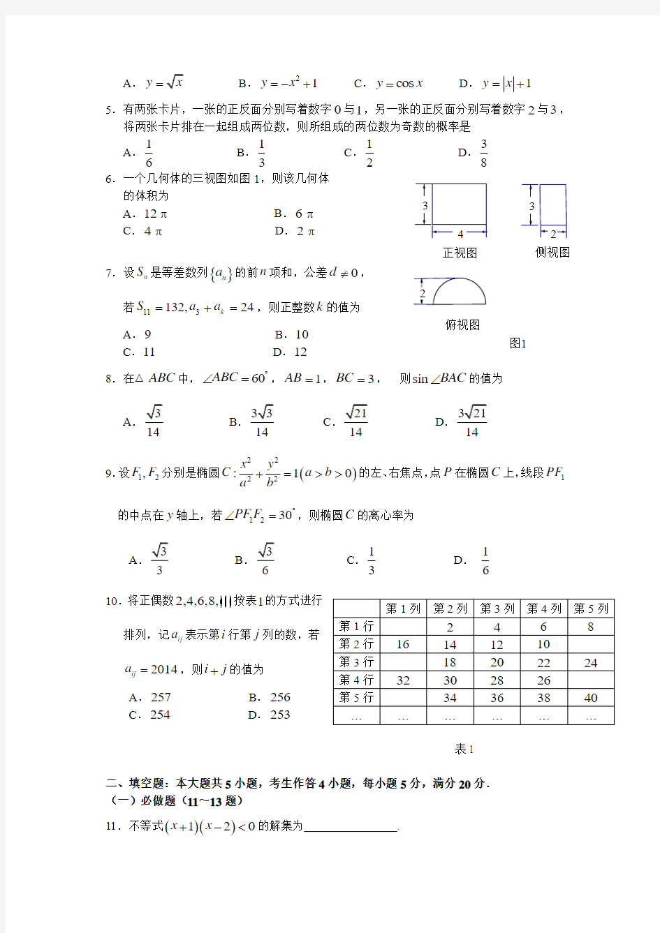 2019年广州二模文科数学试题及答案WORD