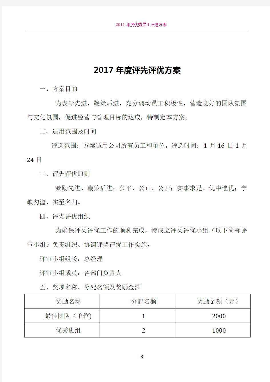 2017年度评先评优方案