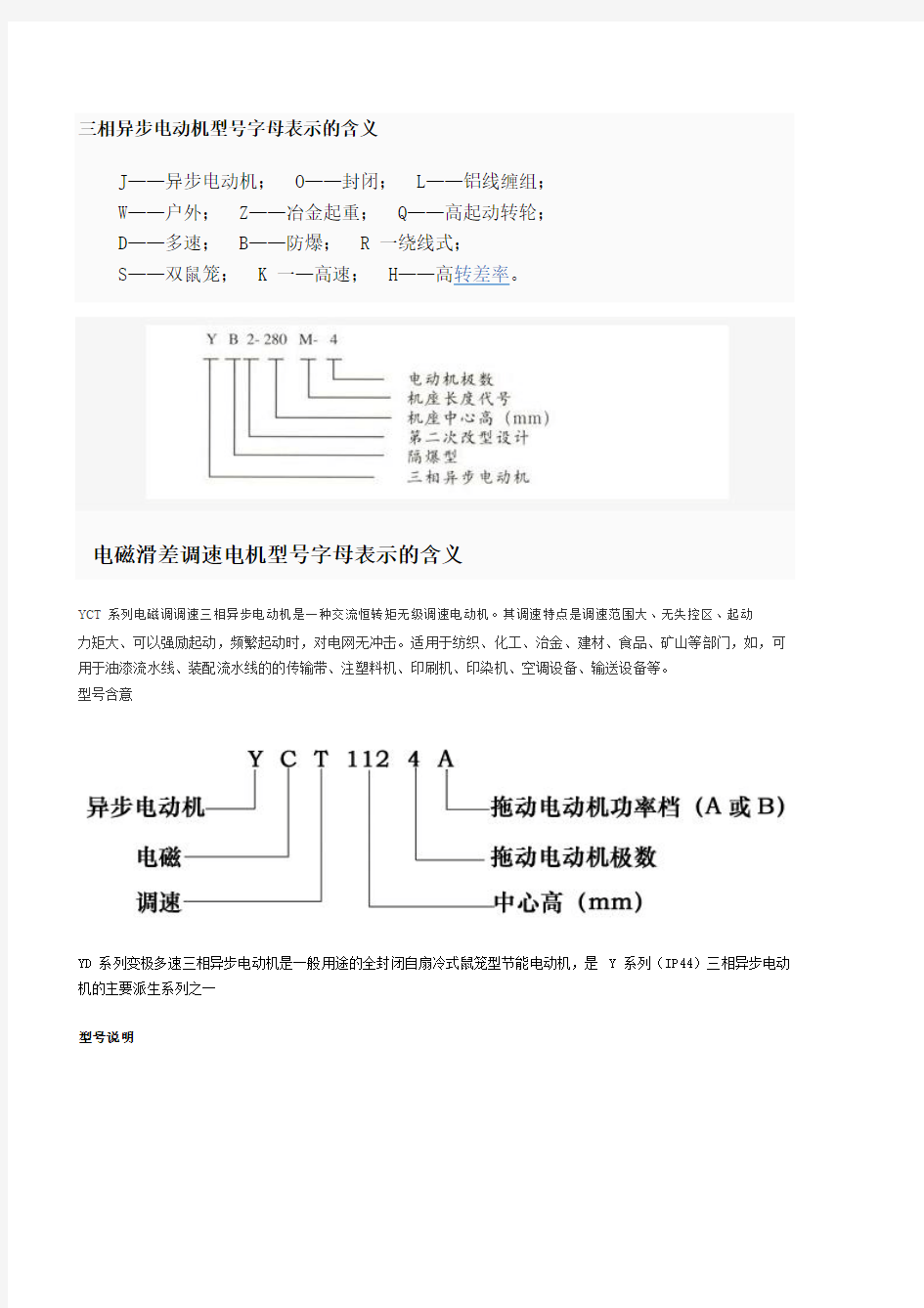 三相异步电动机型号字母含义及参数说明