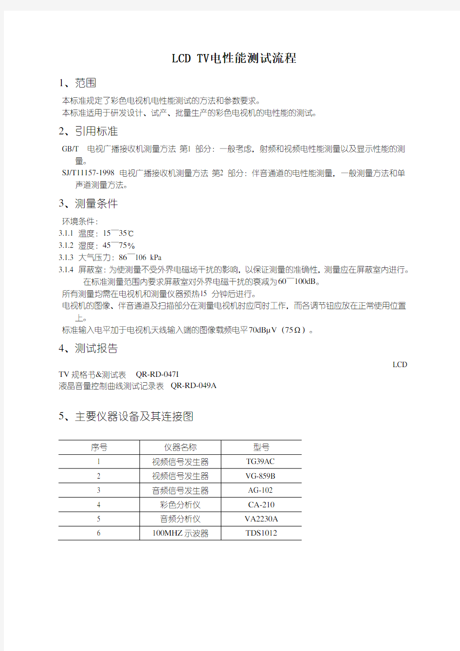 lcdtv电性能测试流程