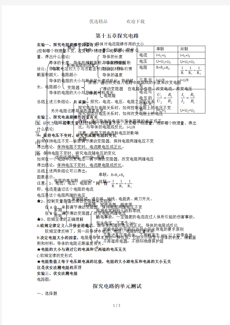 第十五章探究电路全章知识点