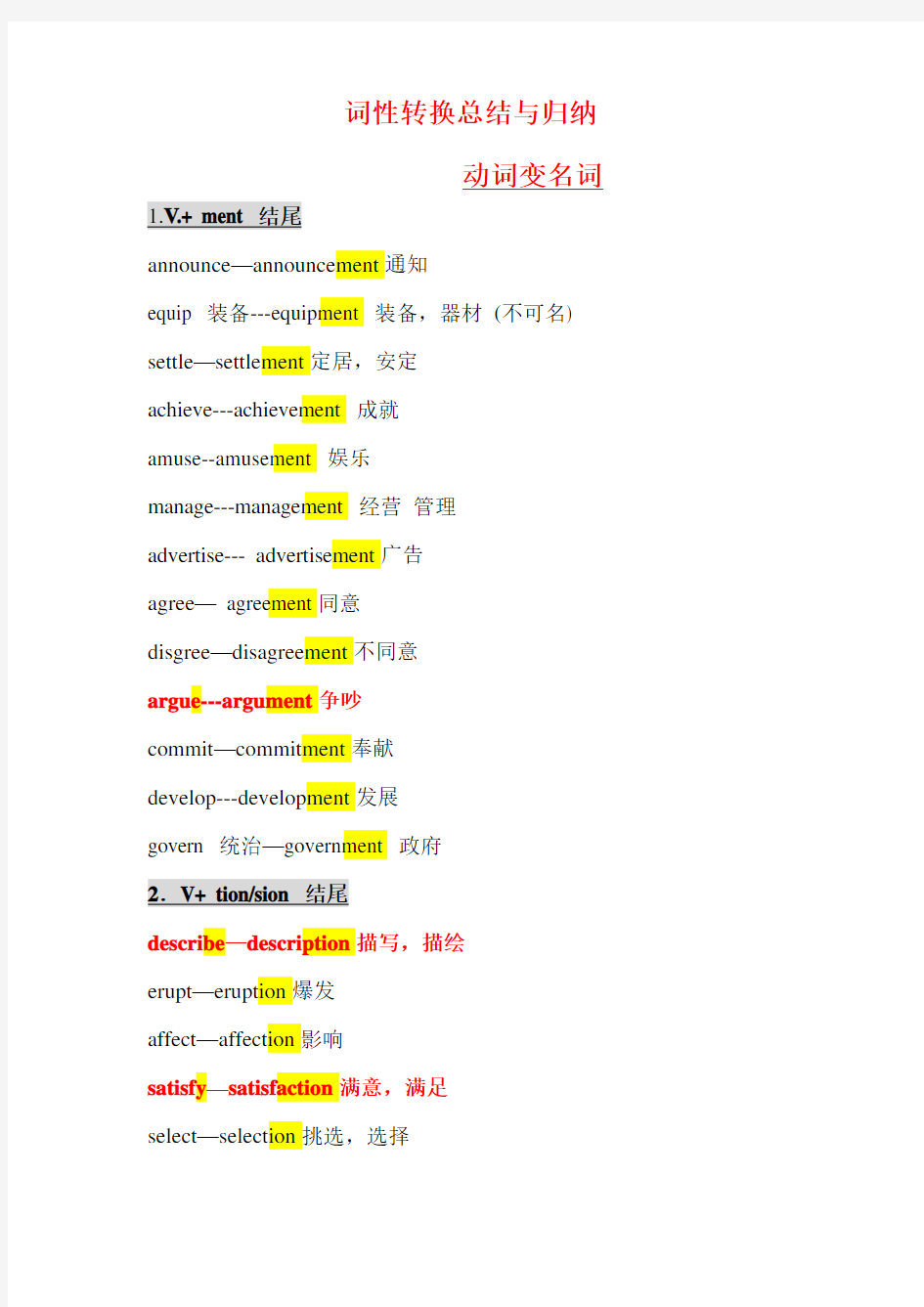 (完整版)高中英语词性转换常见词汇