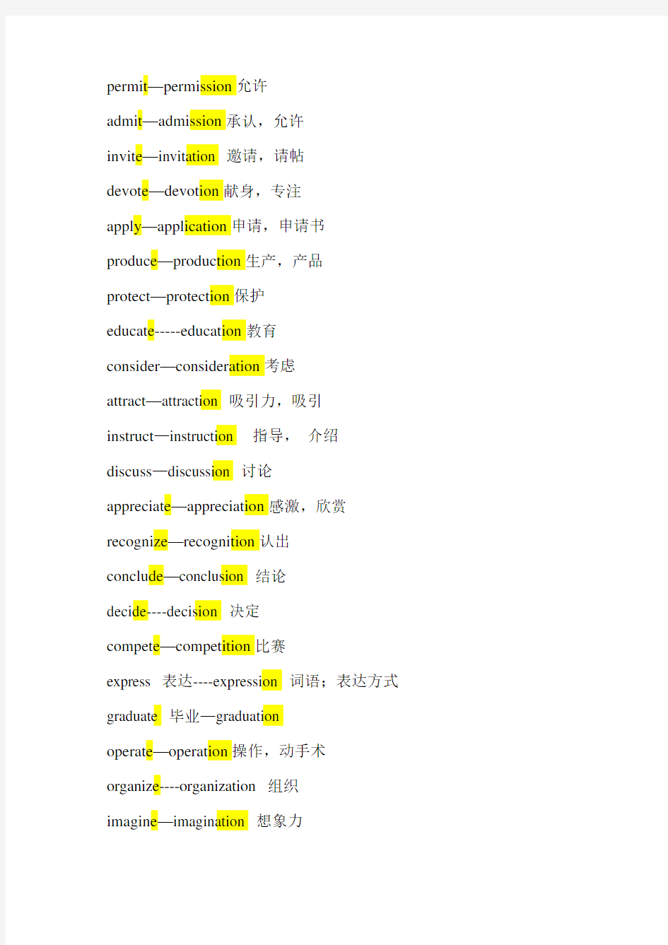 (完整版)高中英语词性转换常见词汇