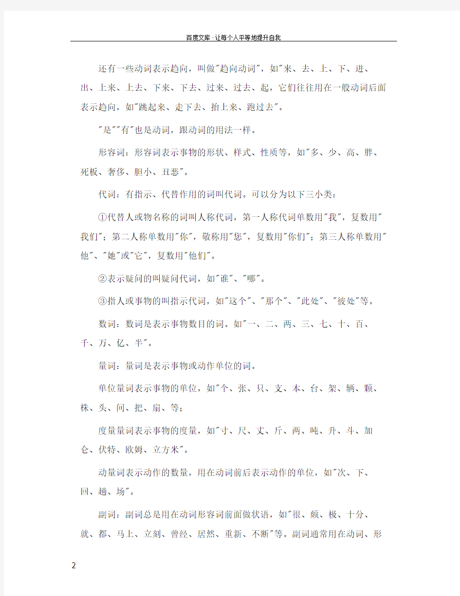 现代汉语基础语法知识词类和句子成分