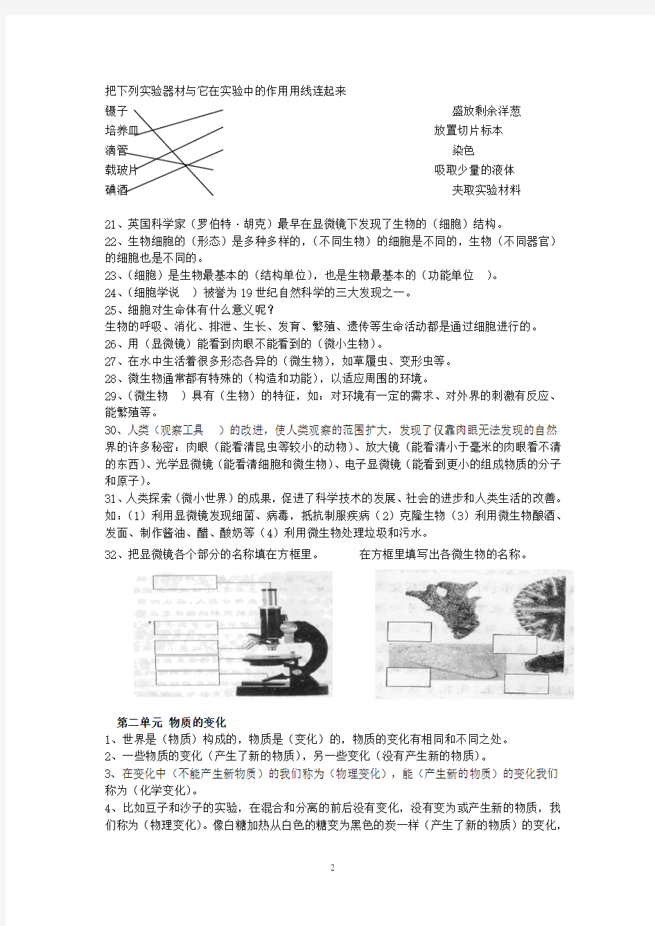 (完整)人教版六年级下册科学复习资料