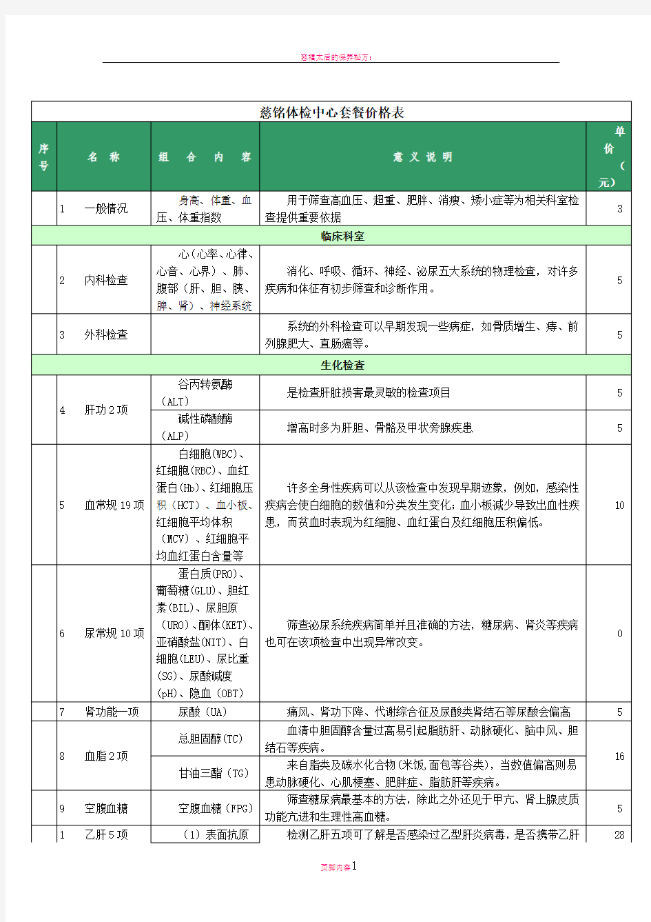 慈铭体检价格