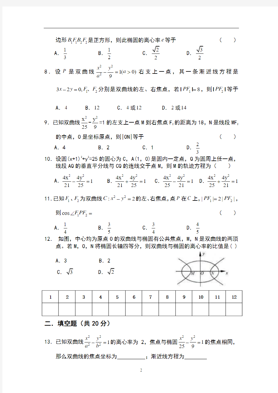 高二理科数学周练15含答案