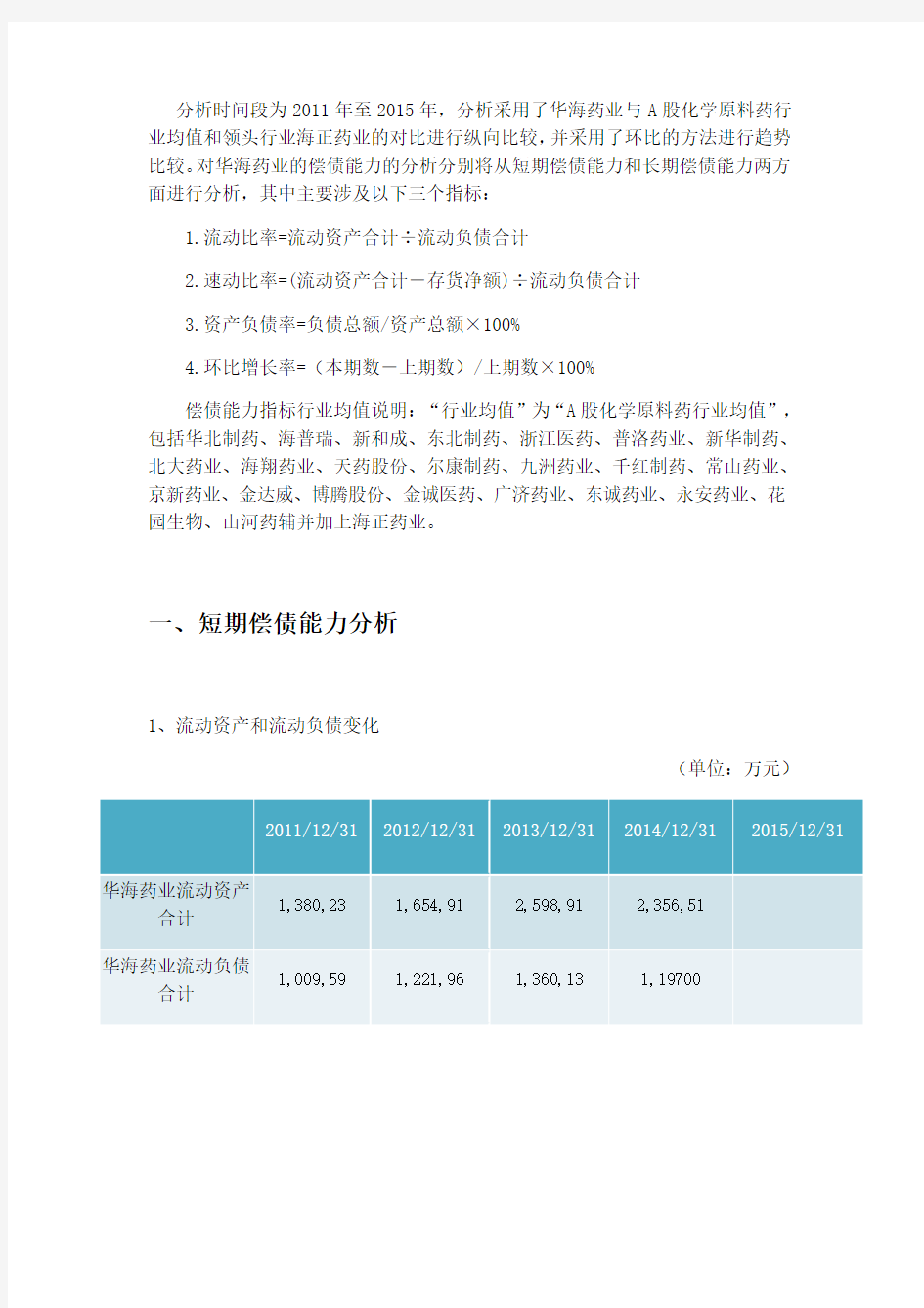 偿债能力分析