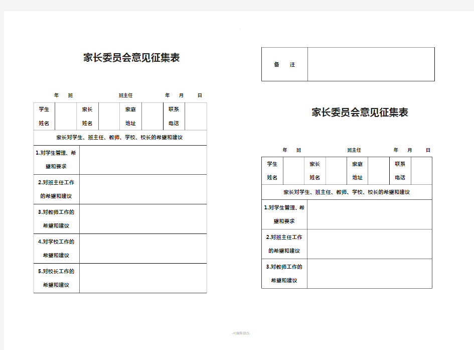 家长委员会意见征集表