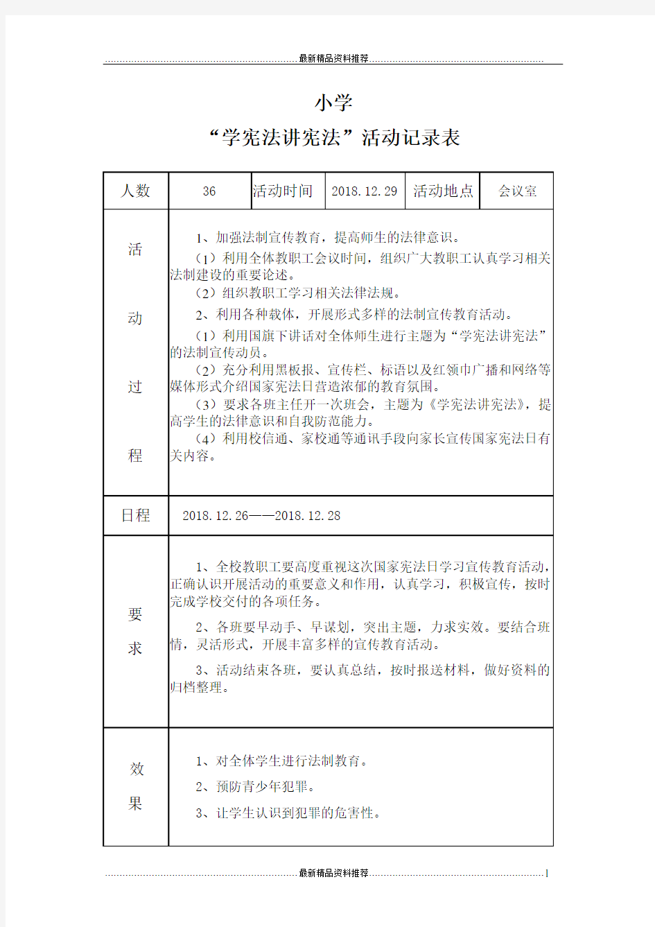 最新学校法制宣传教育活动记录表