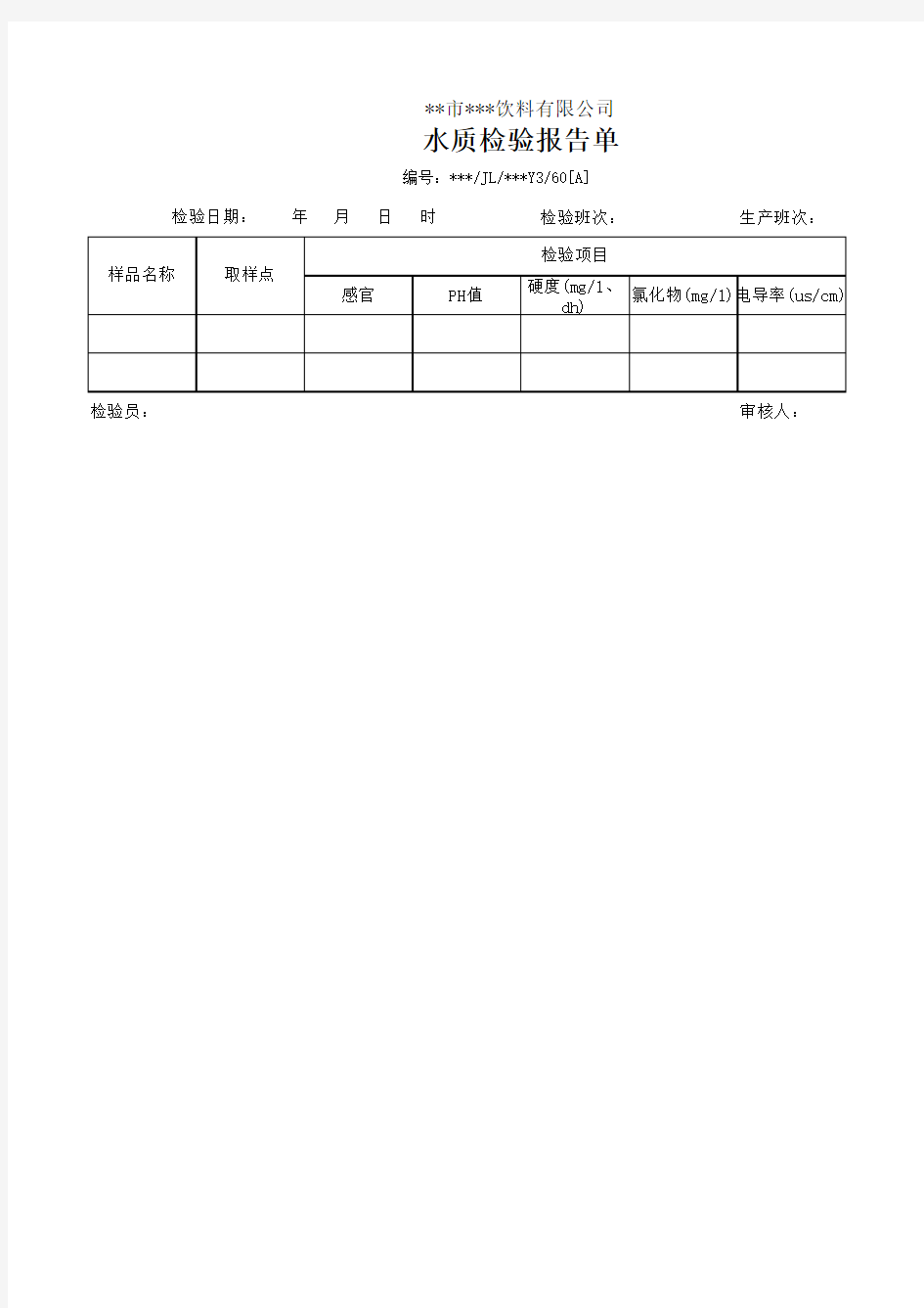 水质检验报告单