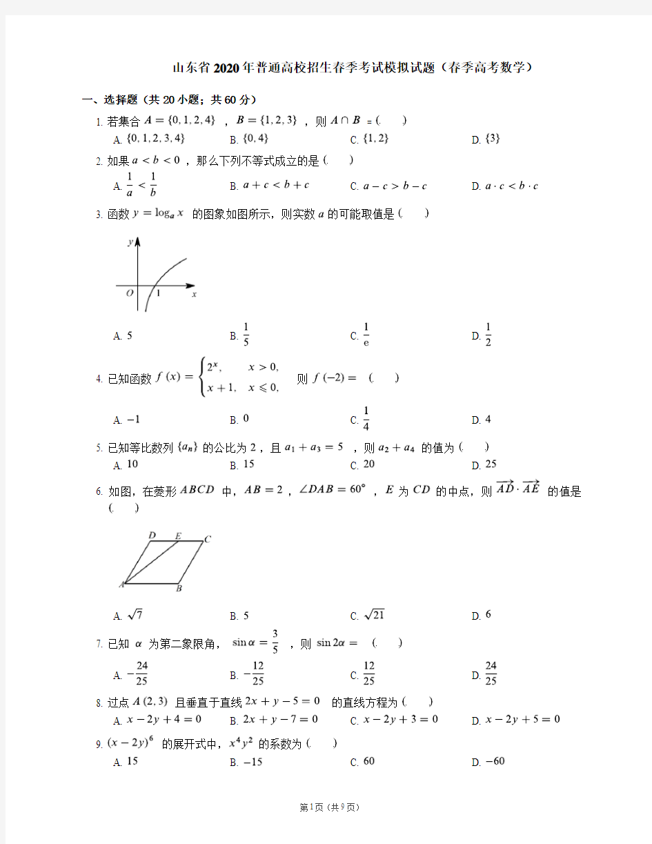 山东省2020年普通高校招生(春季)考试模拟试题有答案