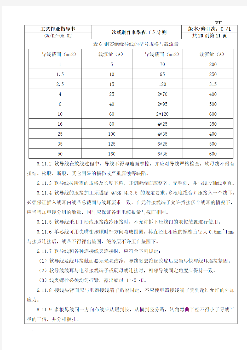 常用铜导线及铜排载流量表