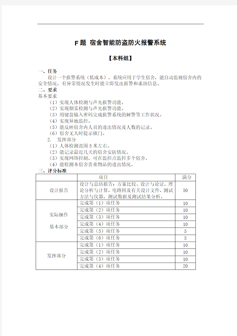 F题 宿舍智能防盗防火报警系统(1)