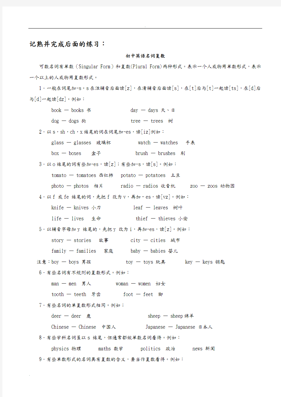 初中英语名词复数、语法大全