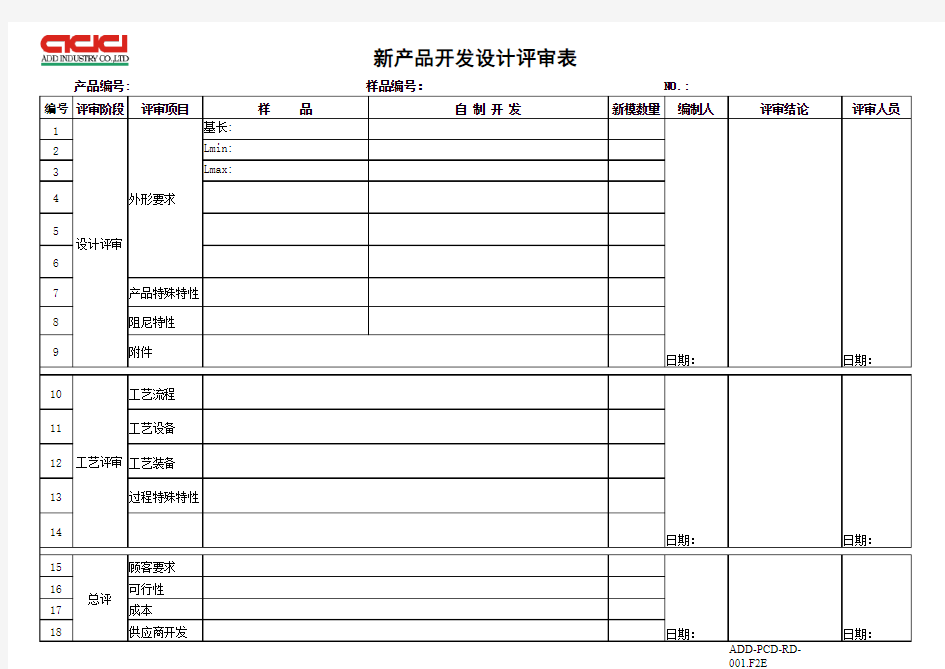 新产品开发设计评审表