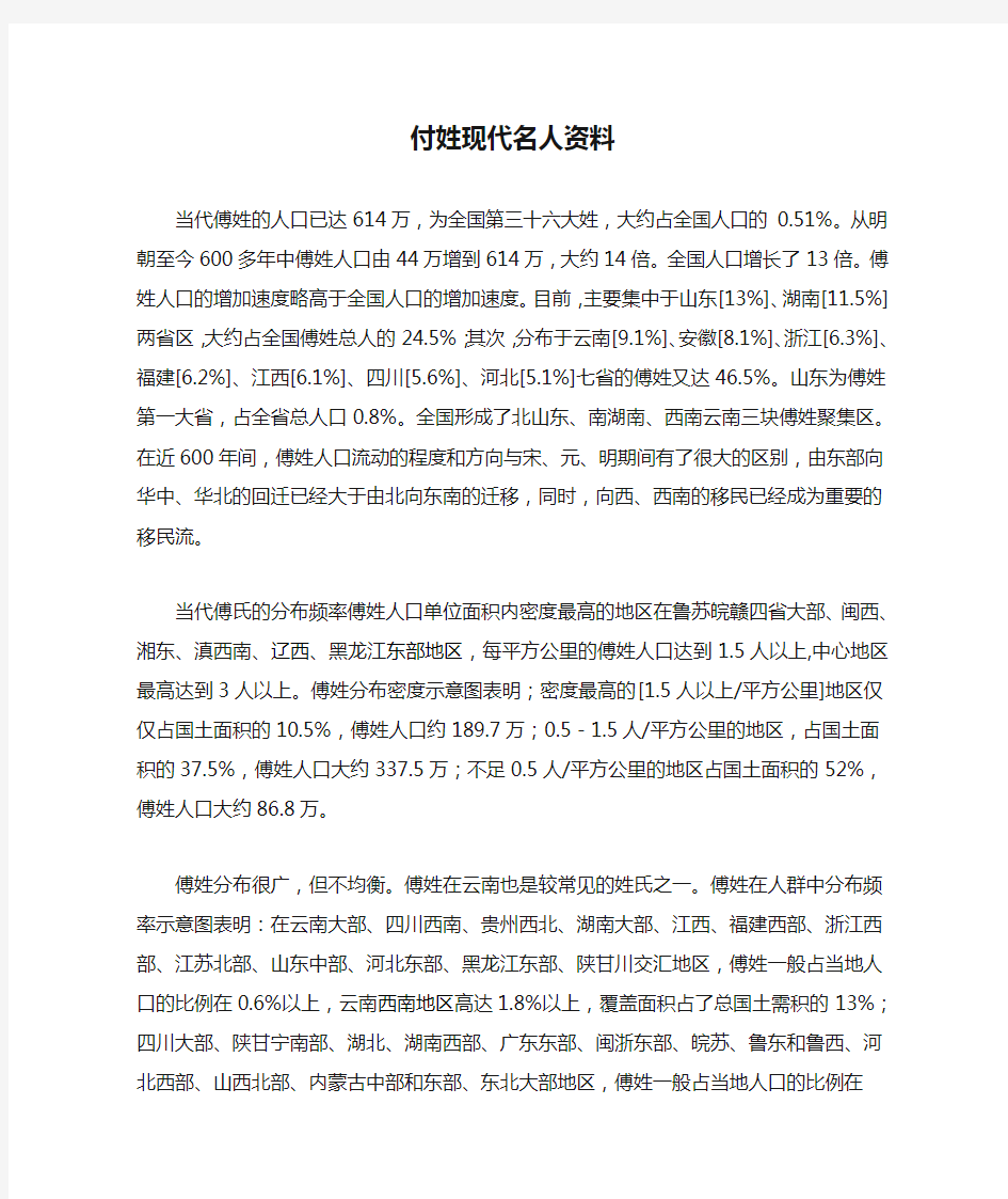 付姓现代名人资料