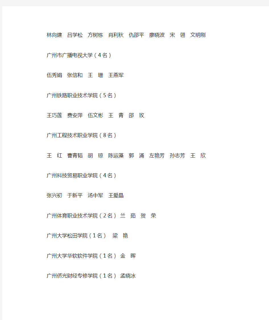 2009年广州市优秀教师名单