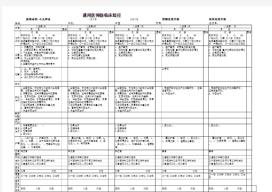 临床路径—小儿肺炎